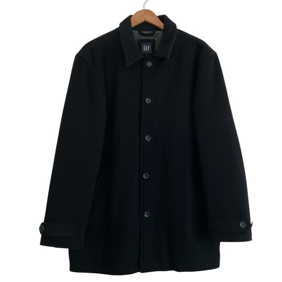 GAP Men’s Wool Blend Car Coat Sz L Black Heavyweight Classic Y2K Preppy Commute - Picture 1 of 15